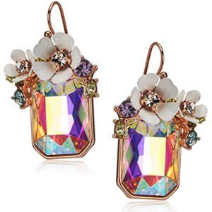 Betsy Johnson Flower Rectangle Stone Drop Earrings